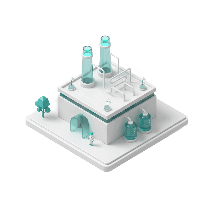 Miniature factory on a floor panel with smoking chimney and live sensors
