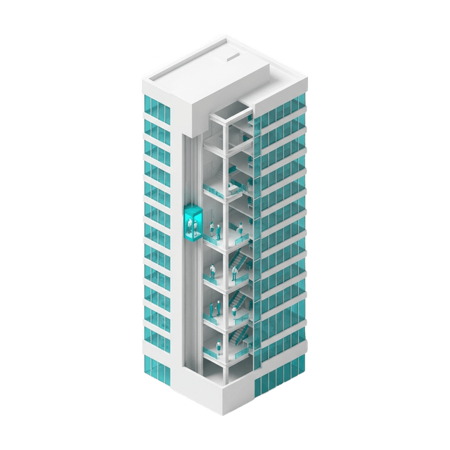 Miniature office tower with live activity beacons